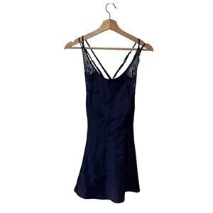 Victoria's Secret Vintage Navy Blue Lace Satin Chemise Strappy Nightgown Women's